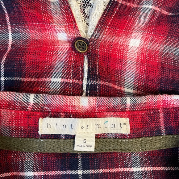 Hint of Mint Red Plaid Button Down Shirt Light Flannel & Lace - Picture 6 of 12